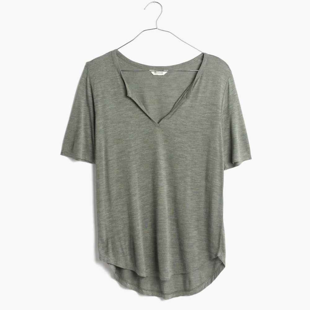 Madewell Anthem Split-Neck Lightweight Flowy Moss Green Tee Size Xs
